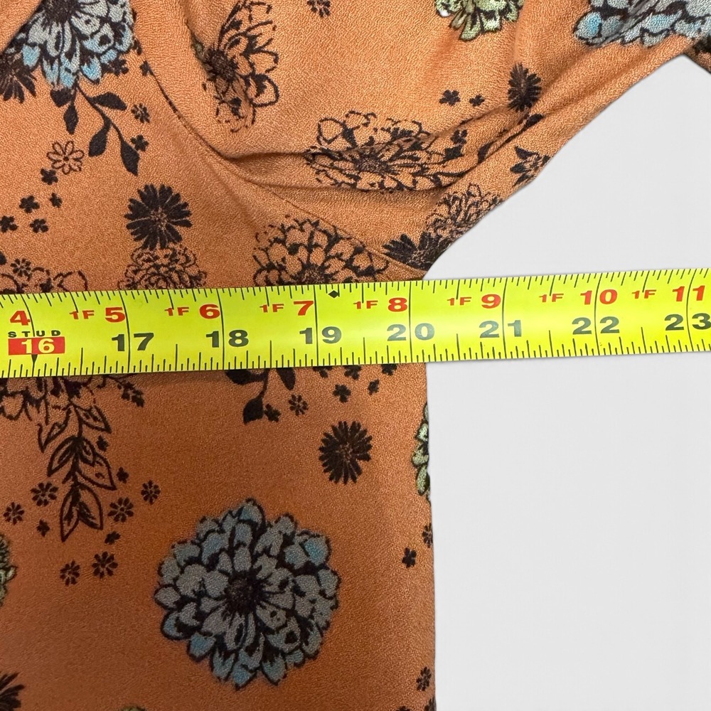 Sonoma Floral Boho Blouse Rust Orange Blue Green Ruffle Front Long Sleeve Size M - Picture 14 of 14